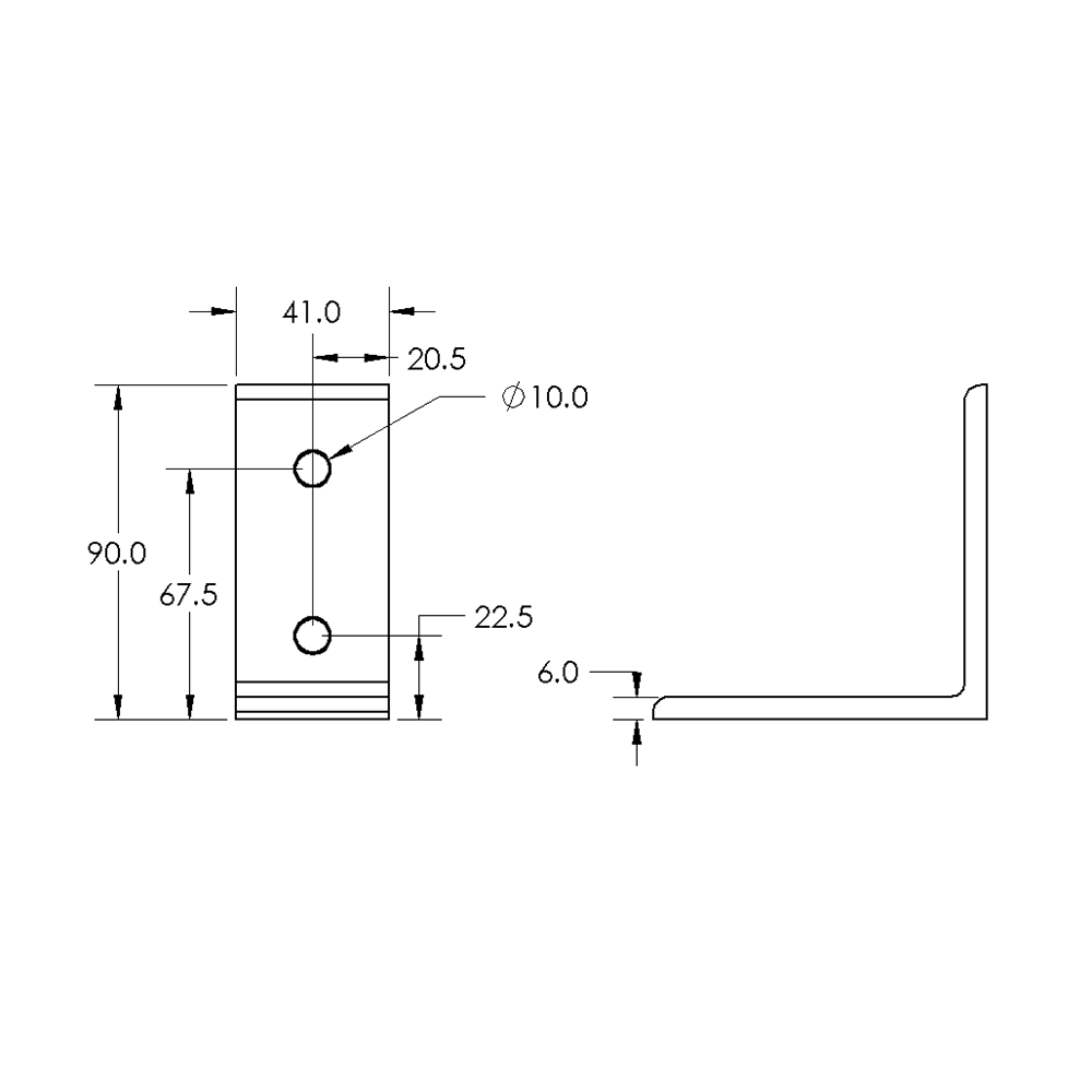 40-520-0 MODULAR SOLUTIONS ANGLE BRACKET 90MM TALL X 45MM WIDE HARDWARE NOT INCLUDED